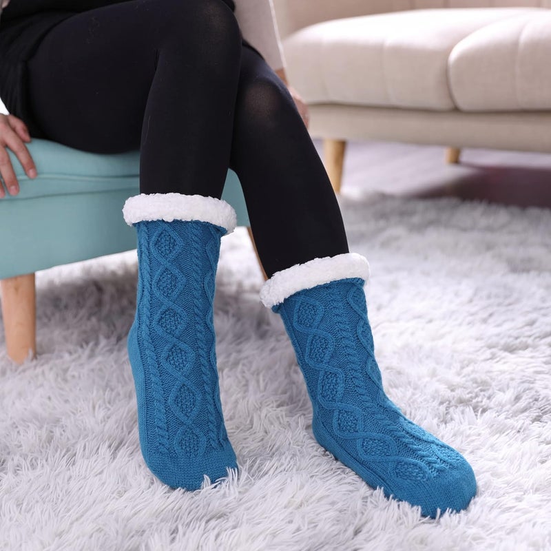 LINEMIN Womens Slipper Socks Winter Warm Fleece Lined Socks Cozy Soft Thick Fuzzy Non Slip Indoor Christmas Socks - Image 2